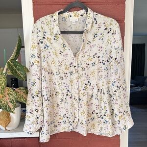 J. Jill White Floral Button-Down Shirt